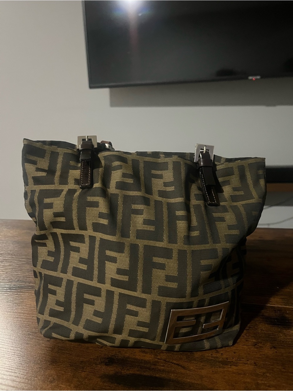 Fendi Olive Green and Dark Brown Monogram Messenger Bag